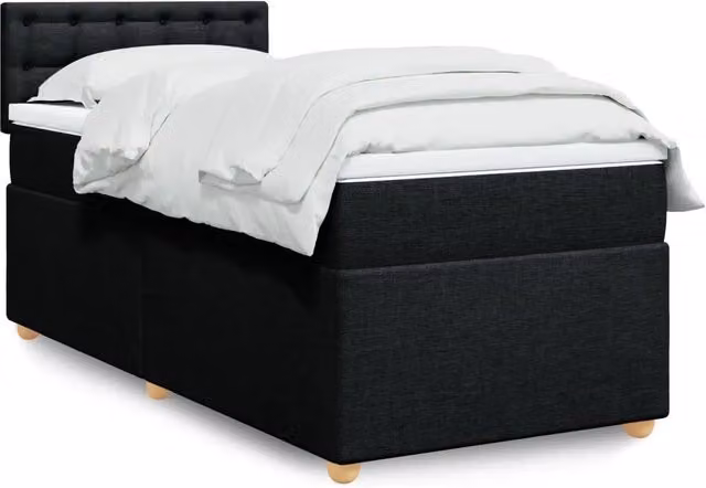 Letto Ibrido vidaXL con Giroletto a Molle e Materasso in Tessuto Nero e Bianco L/P/H: 90 x 190 x 100,5 cm