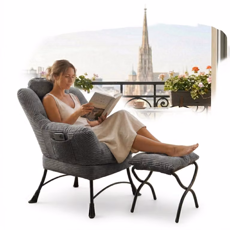 LVHOM poltrona reclinabile con sgabello, poltrona TV poltrona da lettura con tasca laterale, copertura in corda, caricabile fino a 180 kg, grigio