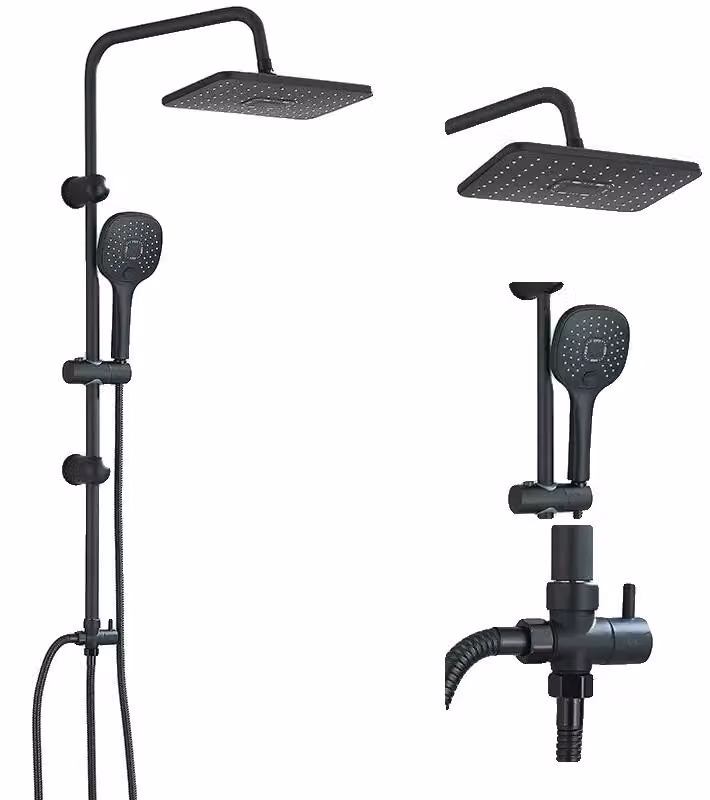 Set di rubinetteria per doccia, montaggio a parete, monocomando, colore nero