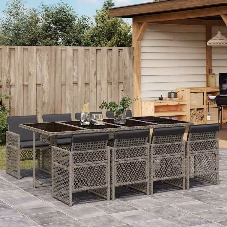 vidaXL Set da Pranzo da Giardino 9 pz in Polyrattan Grigio con Piano in Vetro