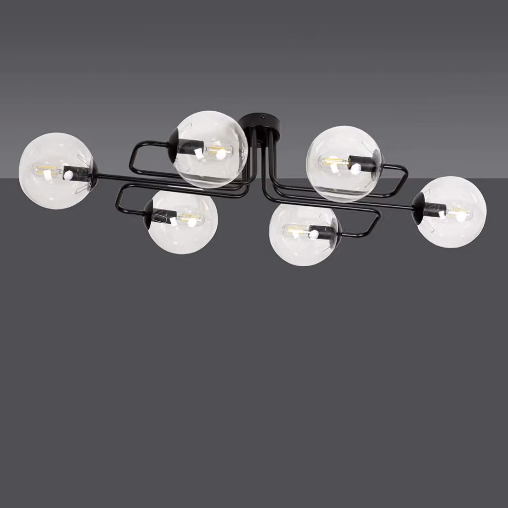 Plafoniera Emibig Brendi in metallo e vetro nero e trasparente, 6xE14, L: 93 cm – 2