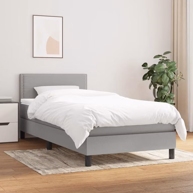 vidaXL Giroletto a Molle Ibrido con Materasso in Tessuto Grigio e Bianco L/P/H: 190 x 90 x 193 cm