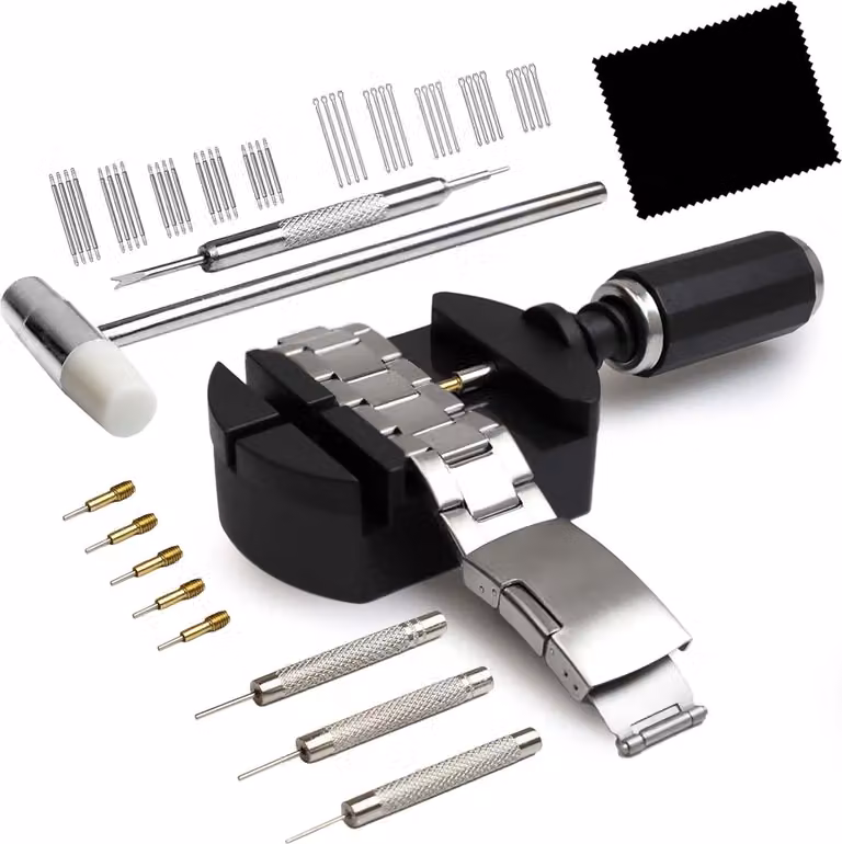 Kit di riparazione cinturini per orologi, set di strumenti con martello e perni di ricambio, 1 set, per la riparazione di orologi