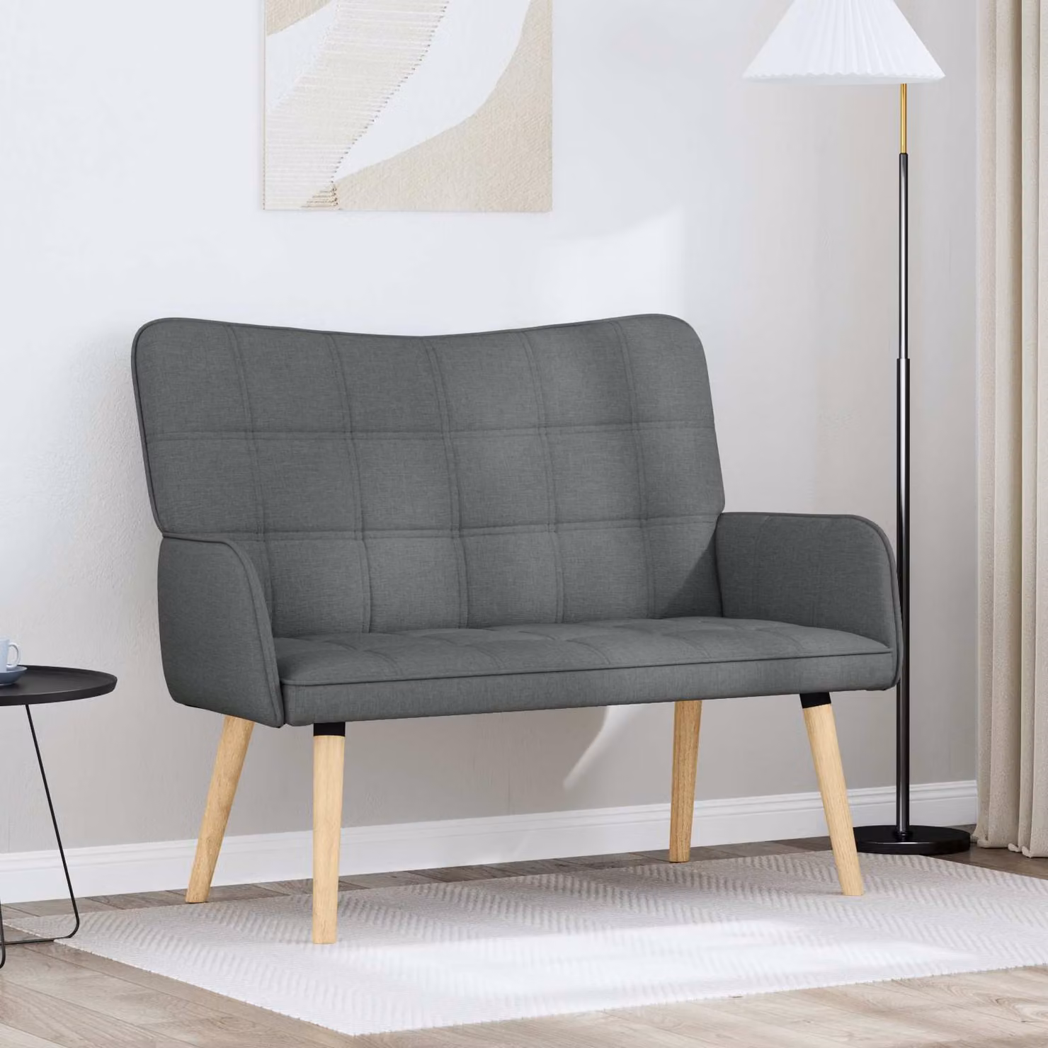 vidaXL Divano a 2 Posti Grigio in Tessuto con Struttura Mista L: 115 cm, P: 61 cm, H: 87 cm