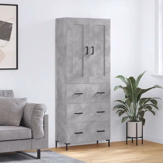 Credenza moderna vidaXL in legno e metallo grigio con ante a battente, L: 69,5 cm, P: 34,0 cm, H: 180,0 cm