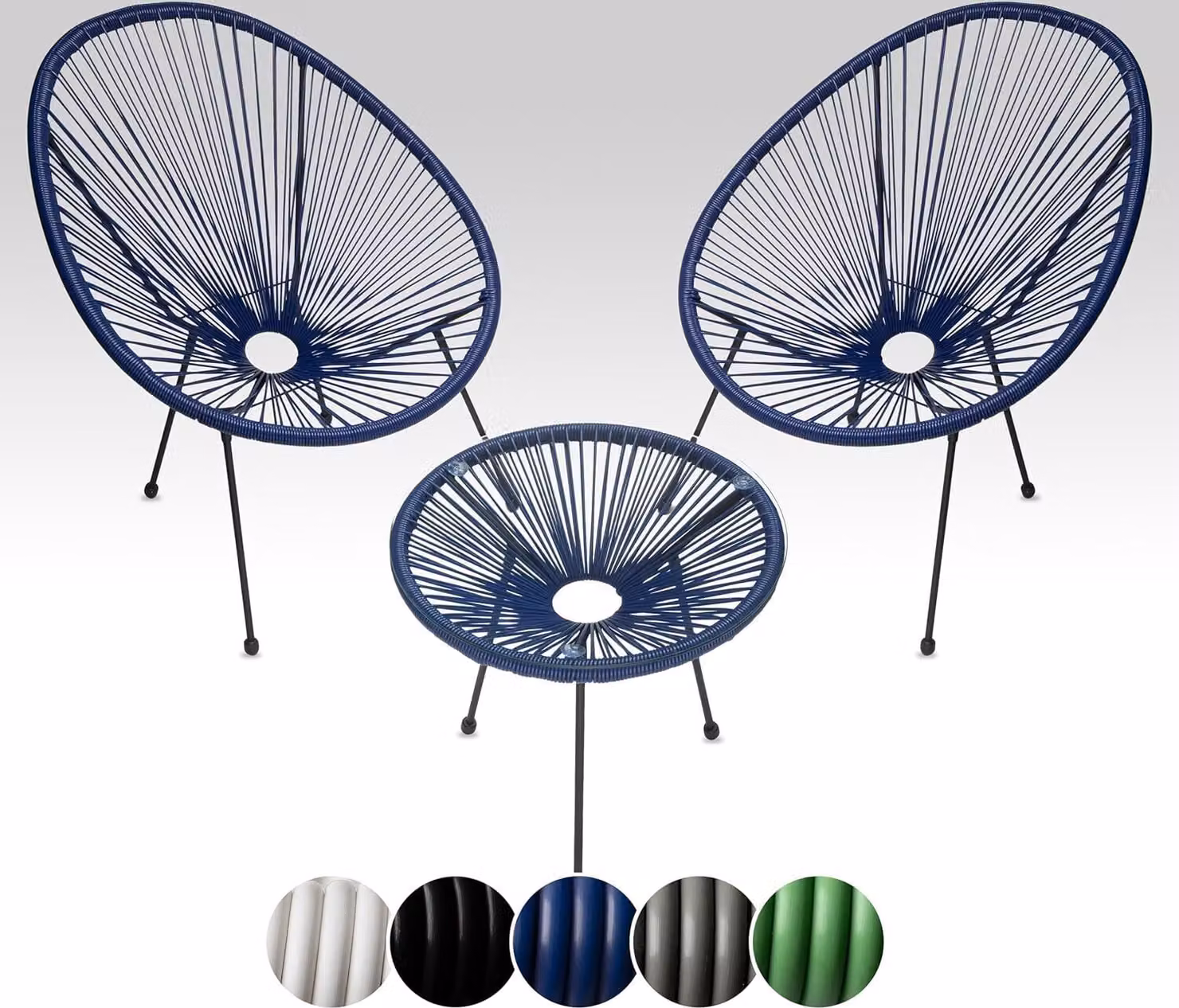 sunnypillow set di 2 sedie da giardino Acapulco con tavolo | sedia lounge per soggiorno, terrazza, giardino, balcone poltrona sedia | blu