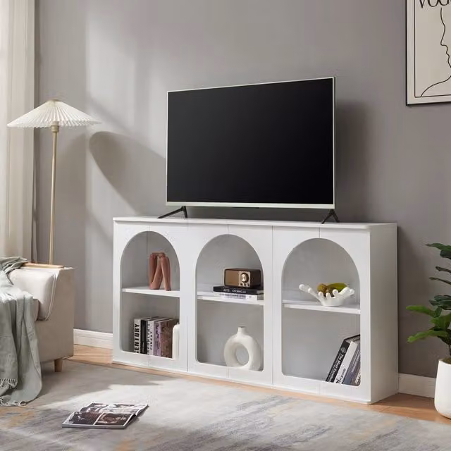 Credenza Trorhun en.casa Mobile Contenitore con Ripiano Bianco L: 160 cm, P: 30 cm, H: 80 cm