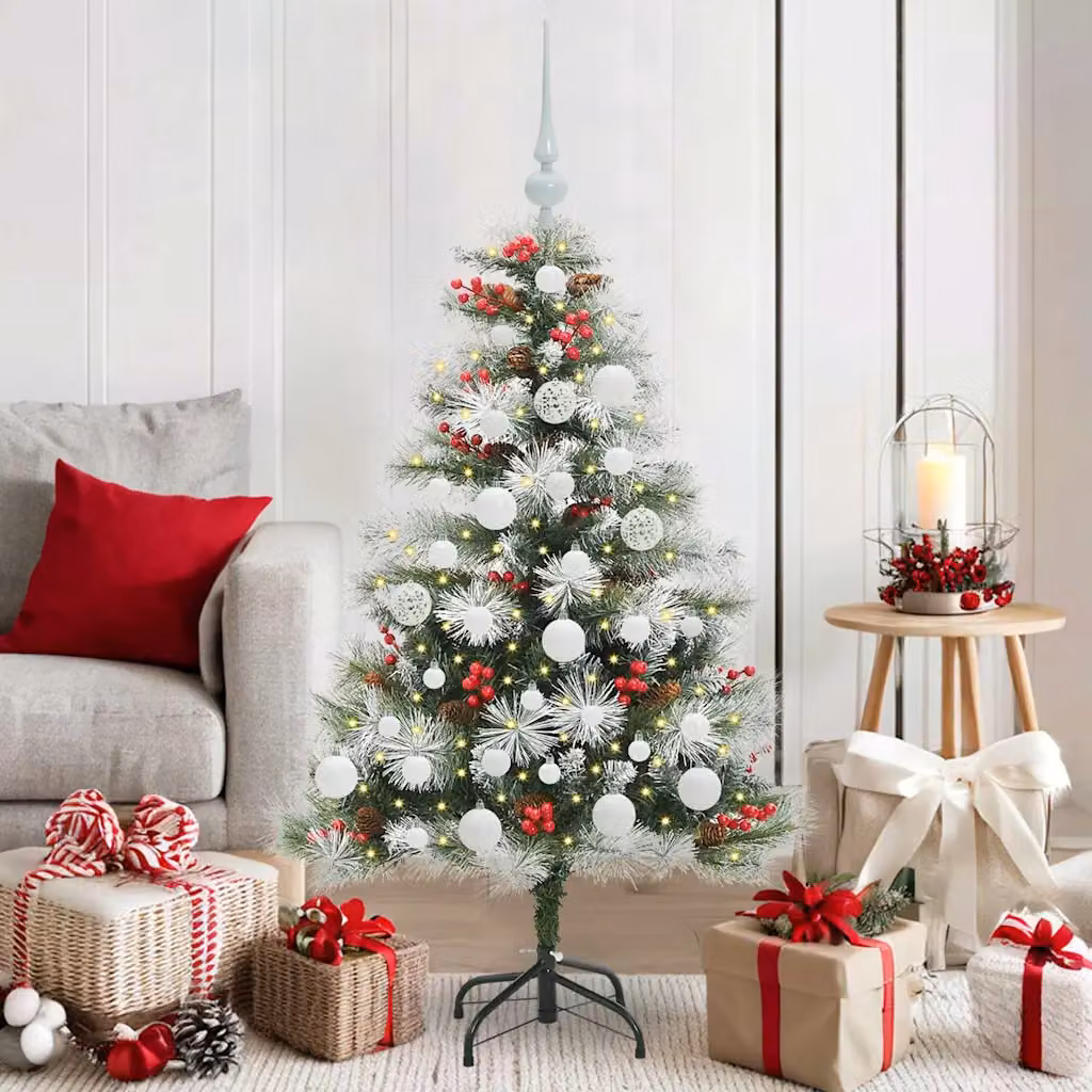 Albero di Natale artificiale moderno vidaXL con luci LED bianco caldo, Verde e bianco, Altezza: 120 cm