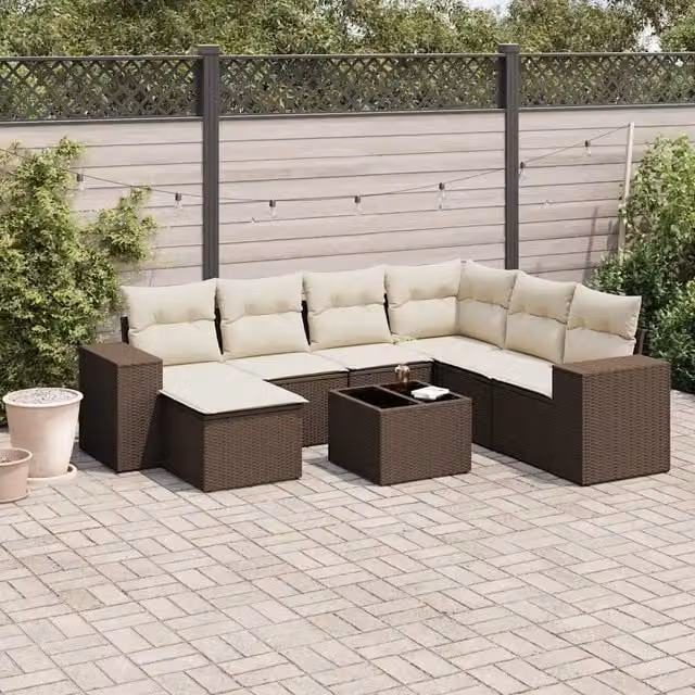 Set Divani da Giardino 8 pz con Cuscini Marrone in Polyrattan 3222912