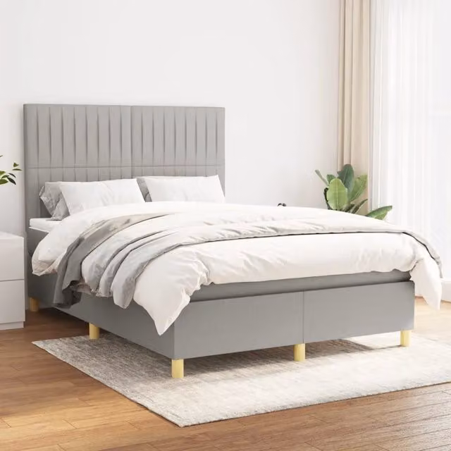 Letto Ibrido vidaXL con Giroletto a Molle e Materasso Grigio Chiaro e Bianco L/P/H: 140 x 190 x 128 cm