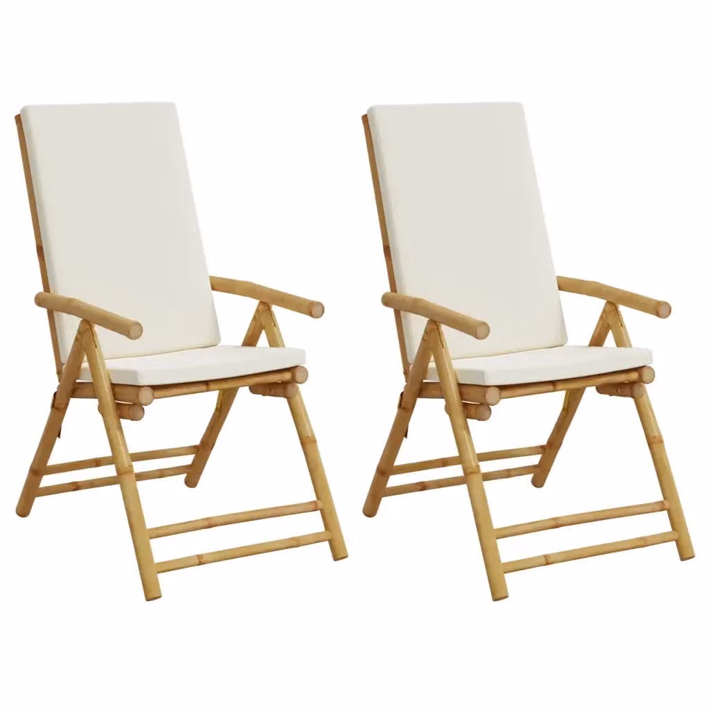 Set di 2 sedie da giardino pieghevoli e reclinabili vidaXL in bambù con cuscini bianchi – 2