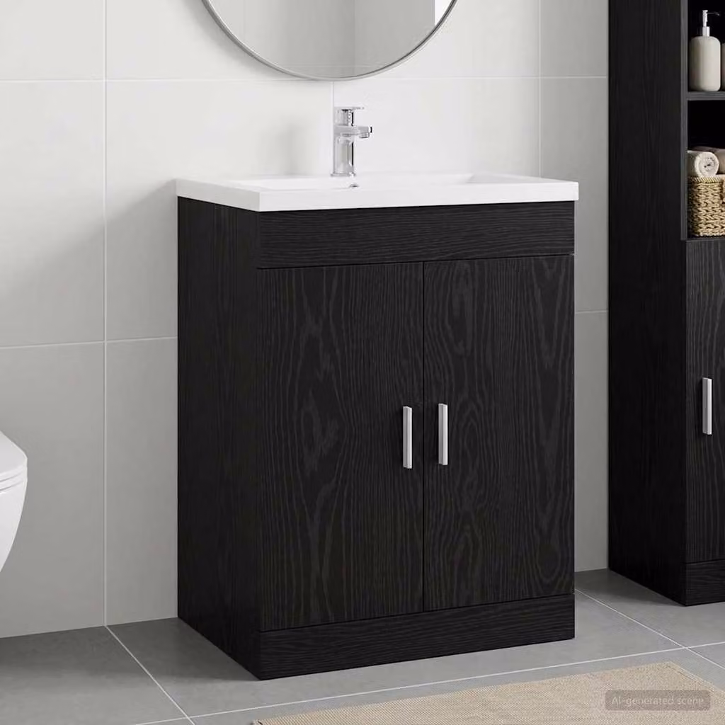 vidaXL Mobiletto da Bagno Moderno con Ante a Battente Nero Lucido L: 78,5 cm, P: 37,5 cm, H: 81 cm