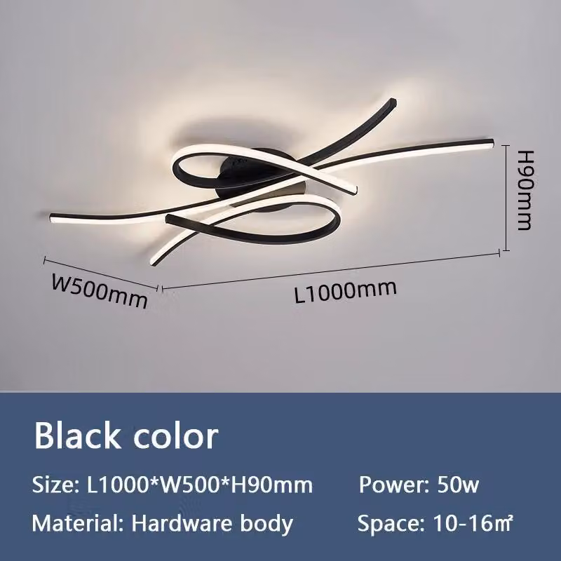 Lampada da soffitto, design moderno, dimmerabile a distanza, nero L100xL50cm, dimmerabile RC Con APP