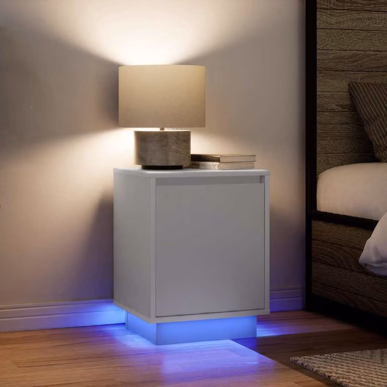 Set di 2 comodini vidaXL con luci LED integrate, colore bianco, L 38 cm x P 34 cm x H 50 cm