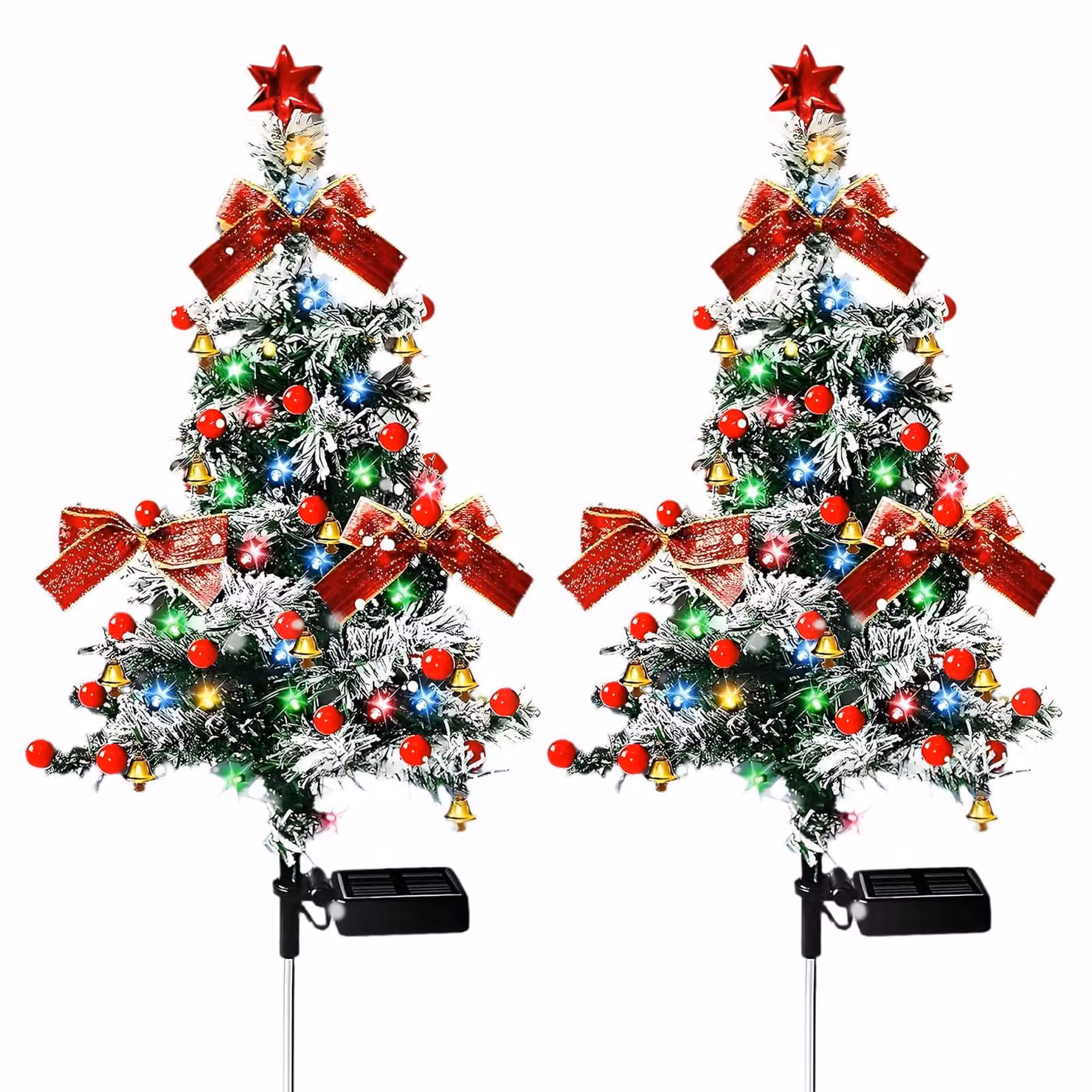 Luci solari per albero di Natale, set da 2, con LED, decorate con palline e bacche