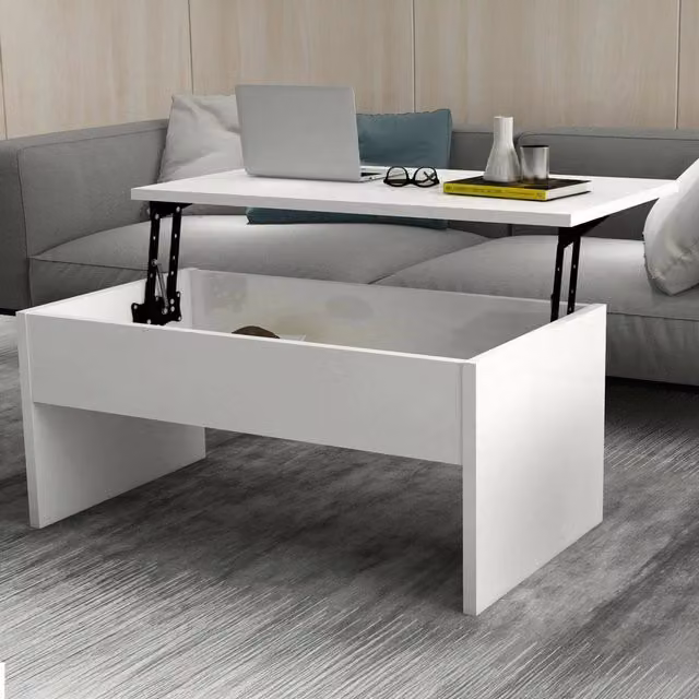 Tavolino da salotto Marinone DMORA bianco con vano contenitore e meccanismo a sollevamento L/P/H: 90 x 45 x 52 cm