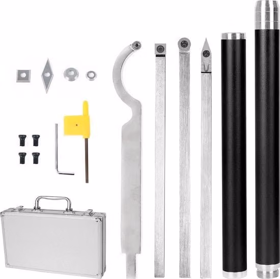Set di 4 strumenti per tornio per lavorazione del legno EUNEWR con punte in carburo e manici estensibili in acciaio inossidabile, borsa in alluminio, colori nero e argento