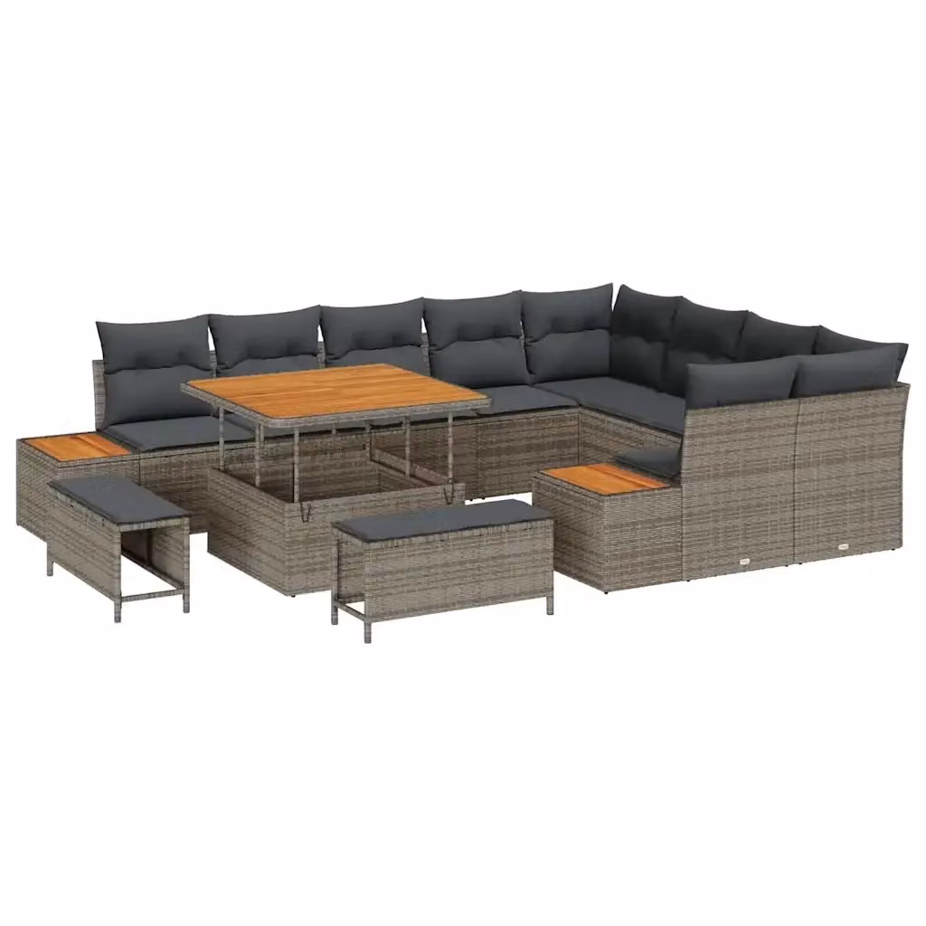 Set Divano da Giardino vidaXL a Forma a U Grigio con Tavolino, Ottoman e Cuscini – 2