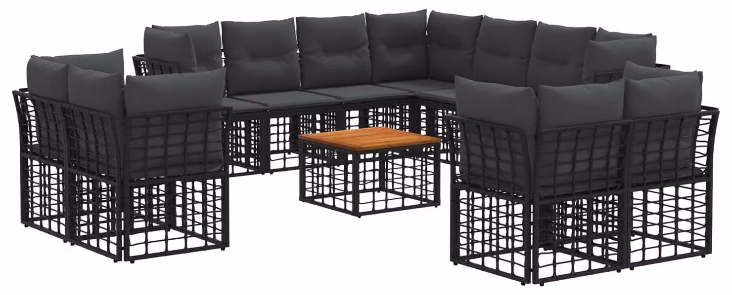 Set di divani da esterno 12 pcs Nero e Grigio scuro Poliestere
