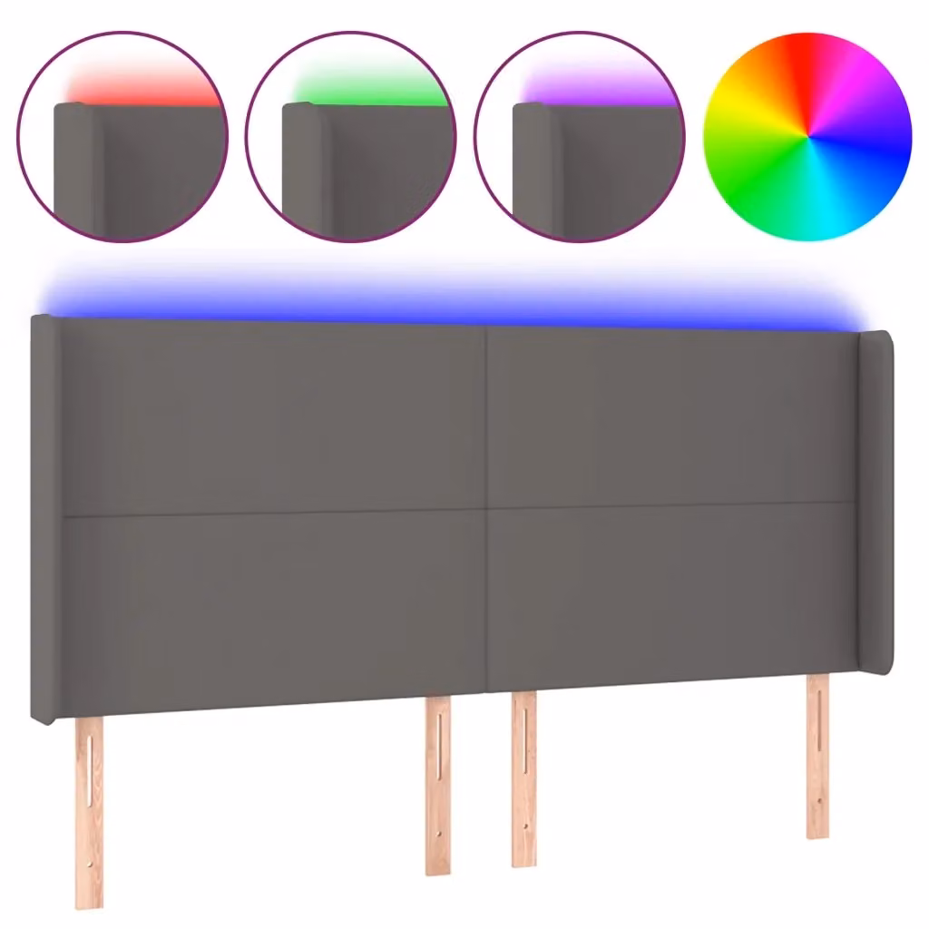 Testiera con LED Design Mania in similpelle grigia con porta USB, L: 203 cm, P: 16 cm, H: 118/128 cm – 2