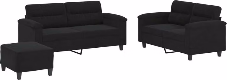 Set Divani 3 pz con Cuscini Nero in Tessuto Microfibra
