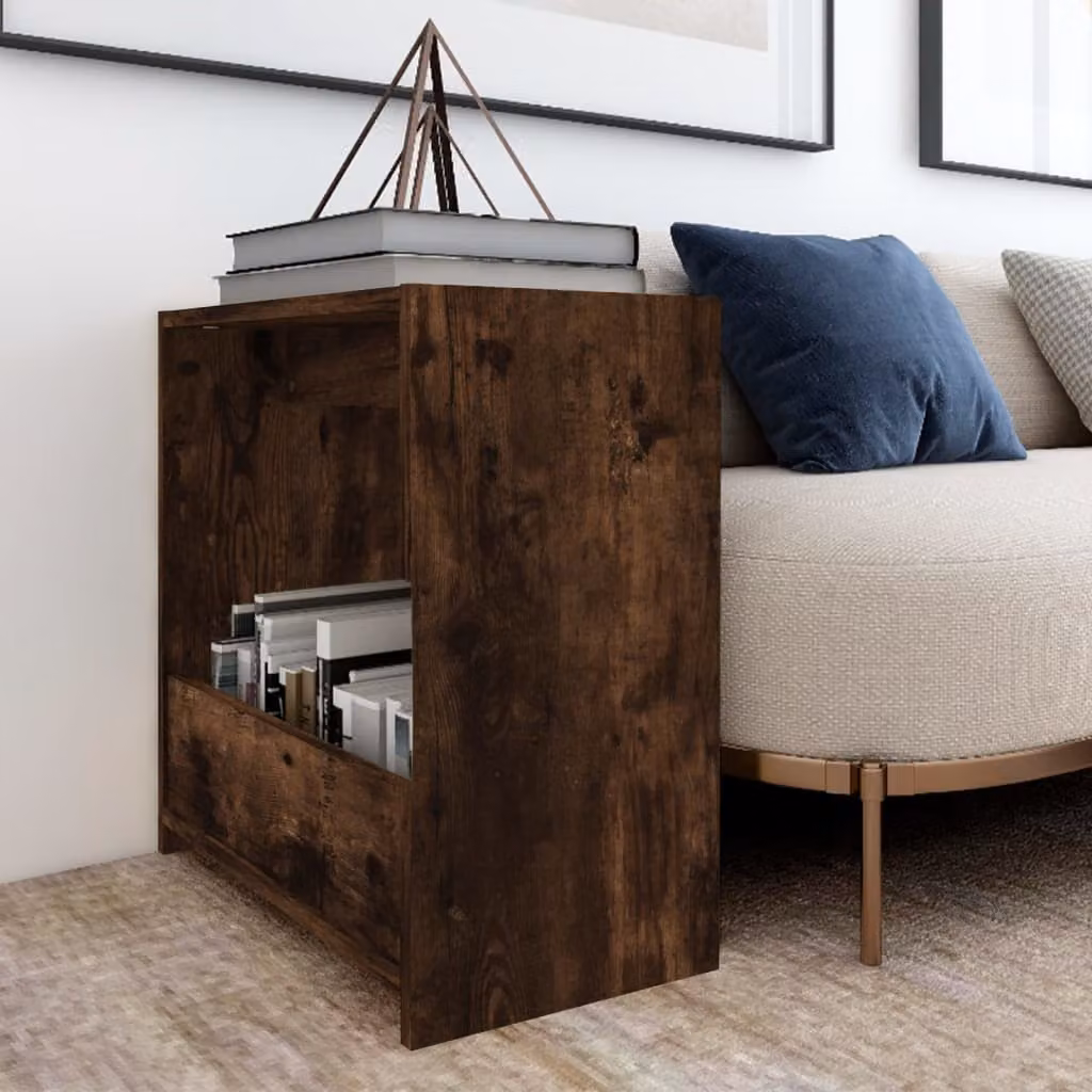 Tavolino vidaXL in legno multistrato color rovere fumo con finitura opaca L 50 cm x P 26 cm x H 50 cm