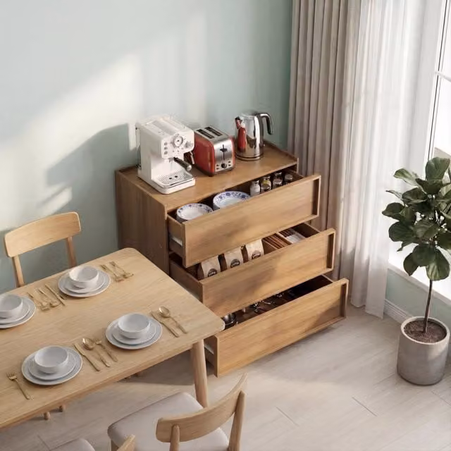 Cassettiera moderna MODFU con 3 cassetti in MDF e truciolare, colore marrone, L: 80 cm, P: 48 cm, H: 78 cm