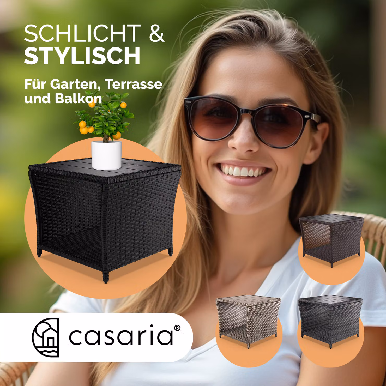 Tavolino da giardino moderno CASARIA in polyrattan nero con altezza regolabile L/P/H: 45 x 45 x 40 cm – 4