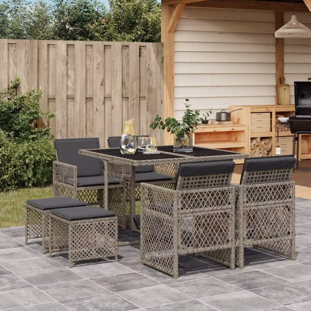 Maison Exclusive - Set da Pranzo da Giardino 9 pz con Cuscini in Polyrattan Grigio