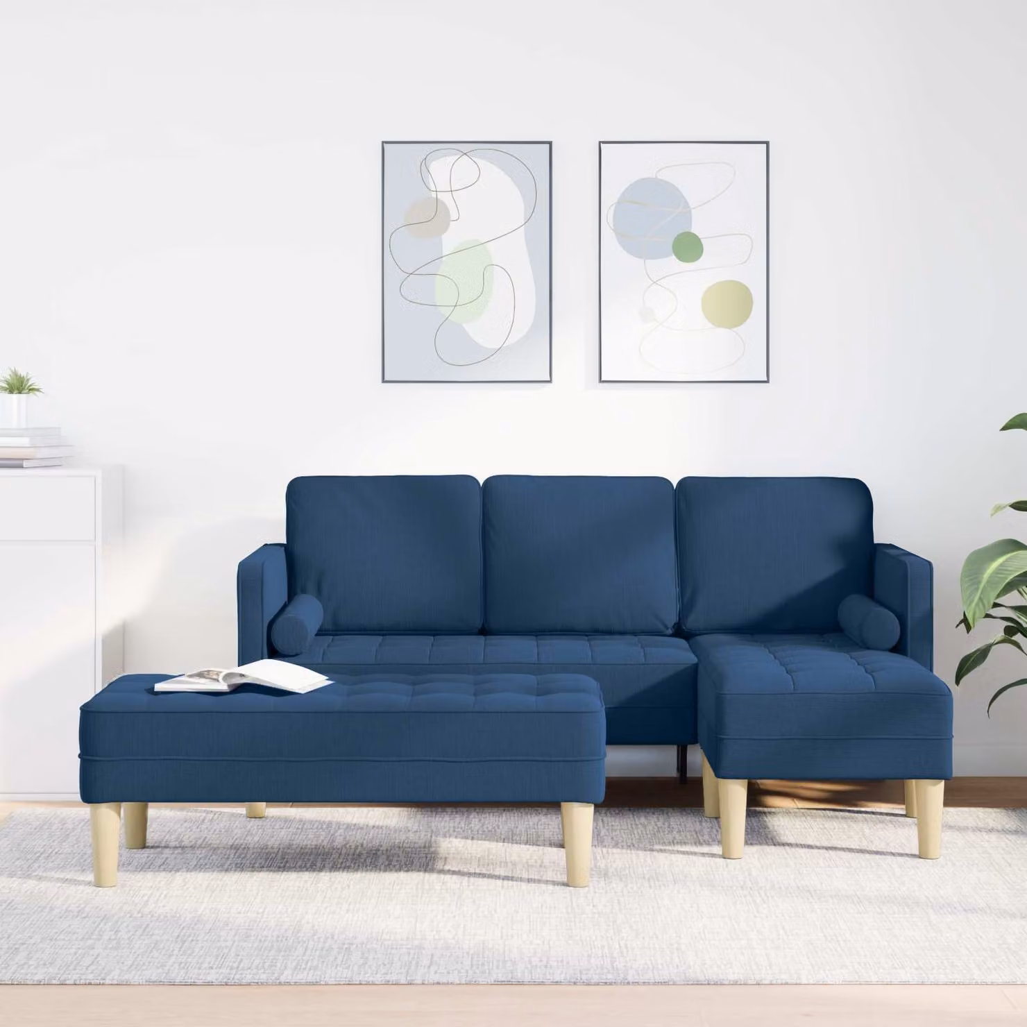 Set di divani angolari vidaXL in tessuto reversibile blu e beige per soggiorno