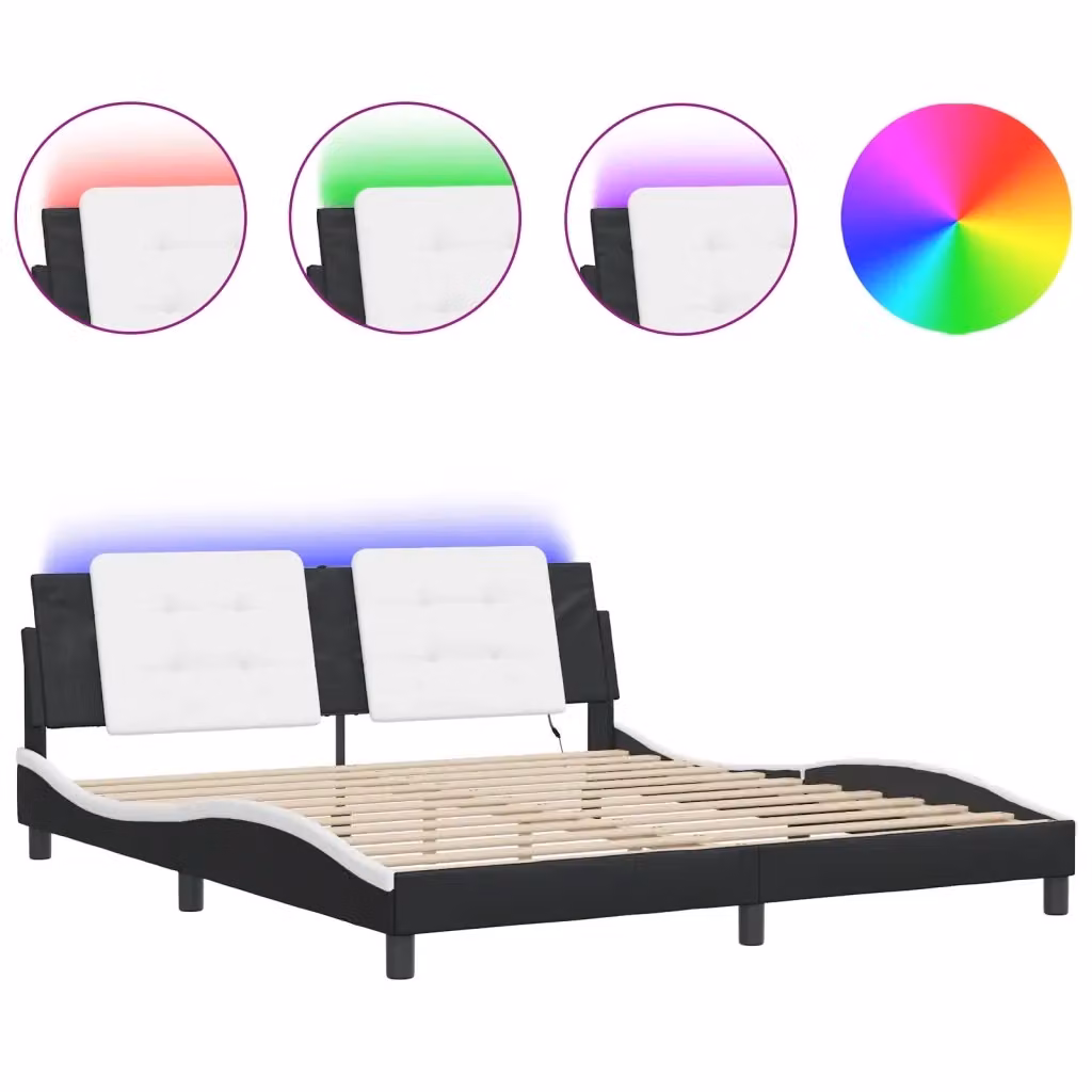 Letto con base a doghe e illuminazione LED vidaXL, Nero e Bianco, 180 x 200 cm – 2