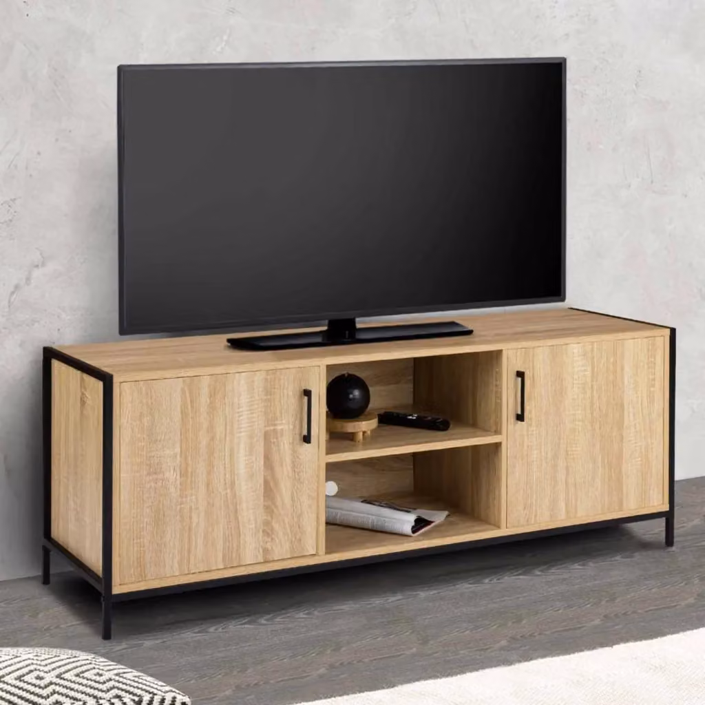 IDMarket Porta TV Detroit in stile industriale con 2 ante, legno e metallo, marrone, L: 140 cm, P: 40 cm, H: 50 cm – 2