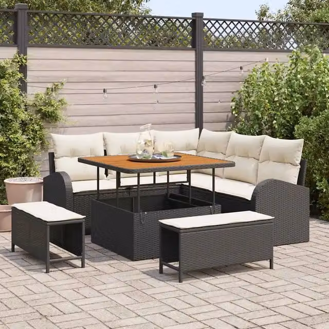 Set Divano da Giardino 8 pz Nero polyrattan 3362385