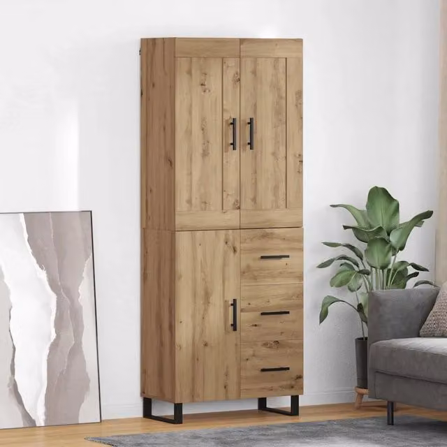 Credenza moderna vidaXL in legno e vetro color rovere, L/P/H: 69,5 x 34 x 180 cm