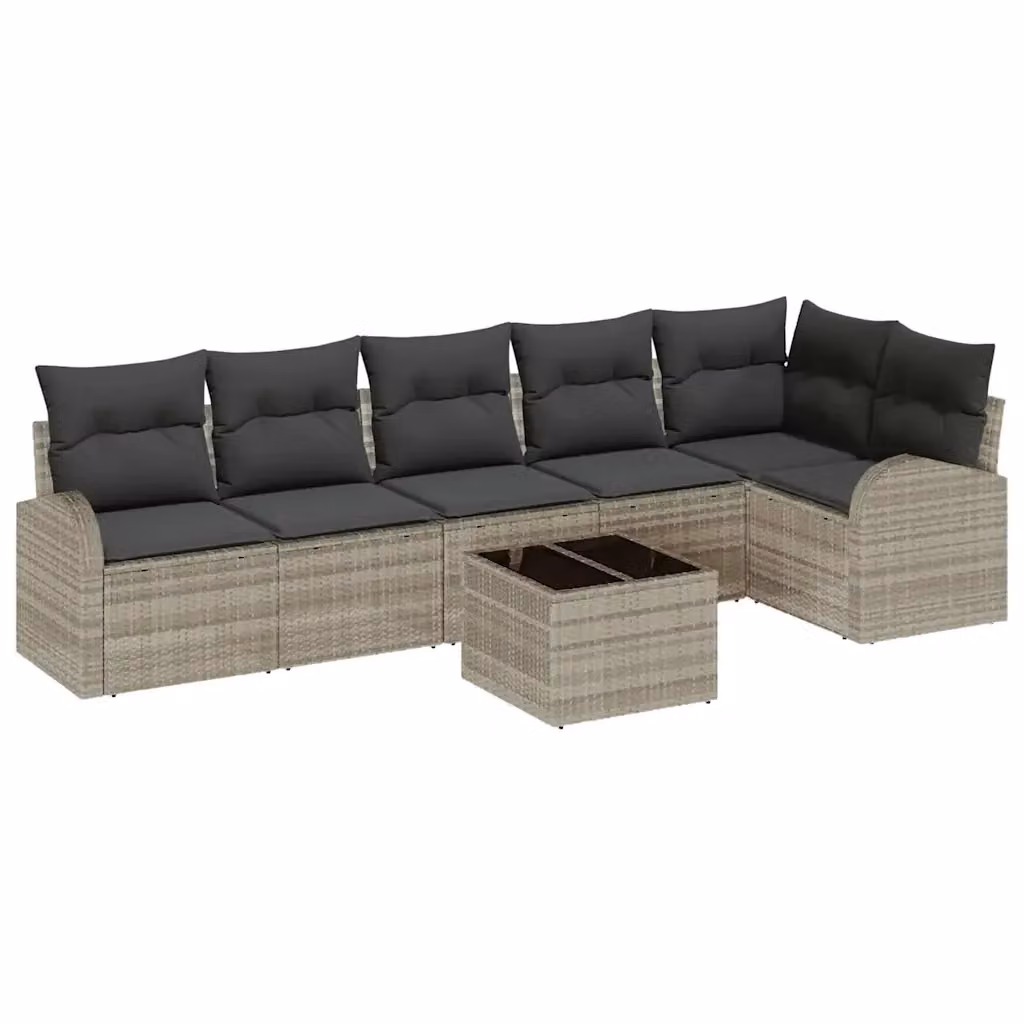 Set Divano da Giardino vidaXL 7 Pezzi in Poly Rattan Grigio con Cuscini e Tavolino – 2