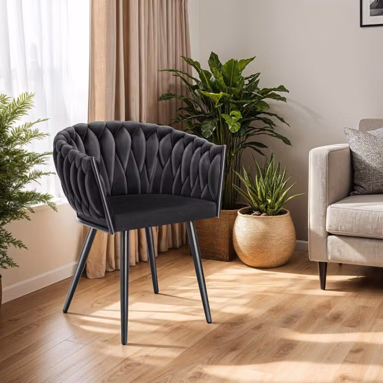 Set di 6 sedie da pranzo moderne TecTake GmbH in velluto nero con struttura in metallo e plastica