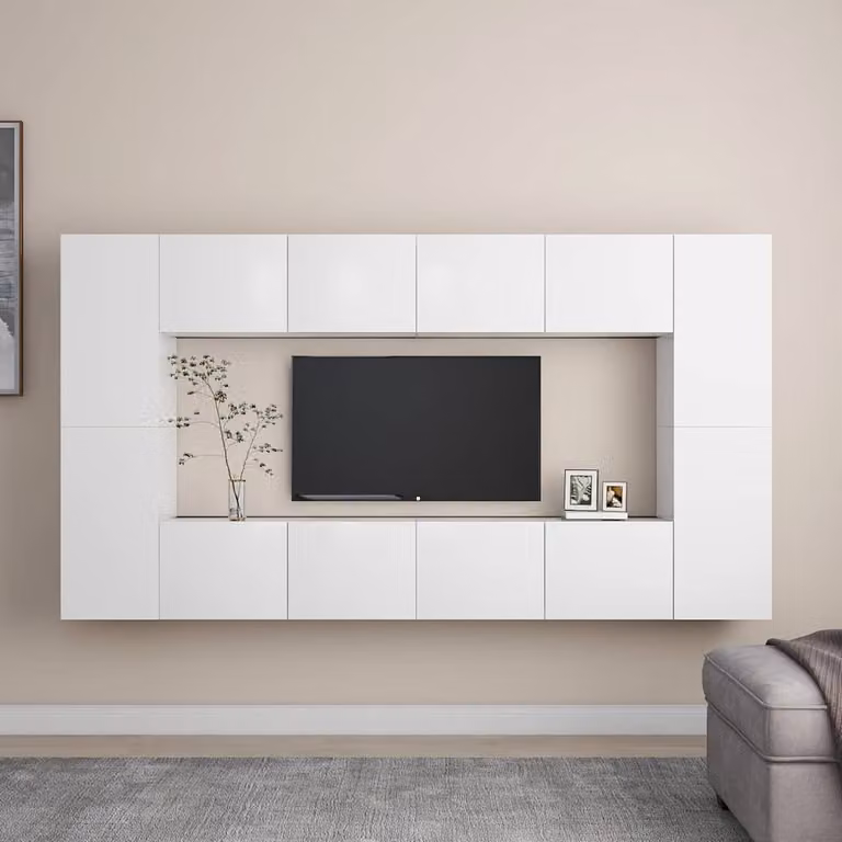 Set Mobili Porta TV Moderno vidaXL in Legno e MDF Bianco Lucido, 8 Pezzi per Soggiorno, L/P/H: 80 x 30 x 30 cm