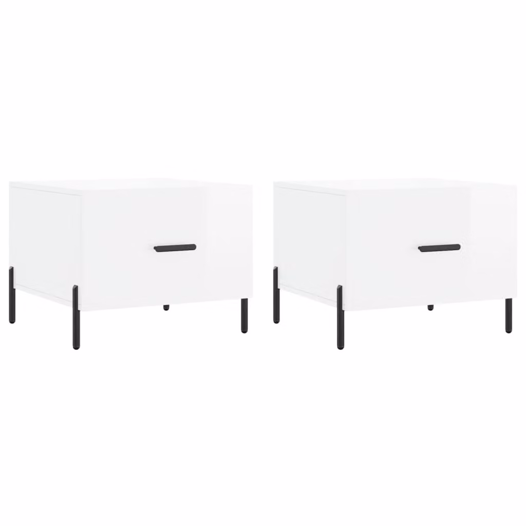 Tavolini Salotto 2pz Bianco Lucido 50x50x40cm Legno Multistrato