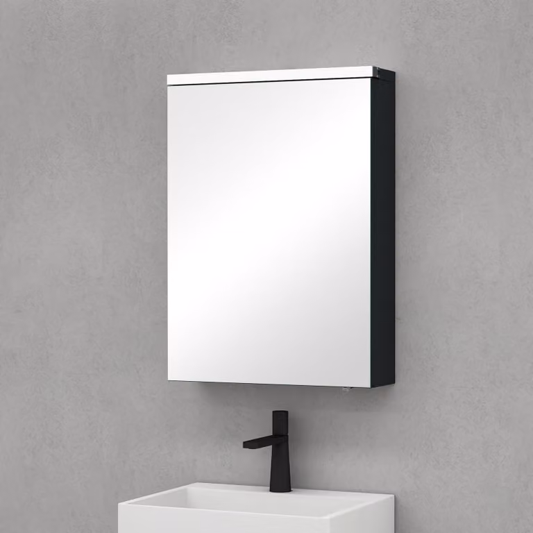 doporro Armadietto a Specchio 50x70cm, Specchio da Parete con 1 Ante in Legno Antracite opaco Spiegelschrank 03
