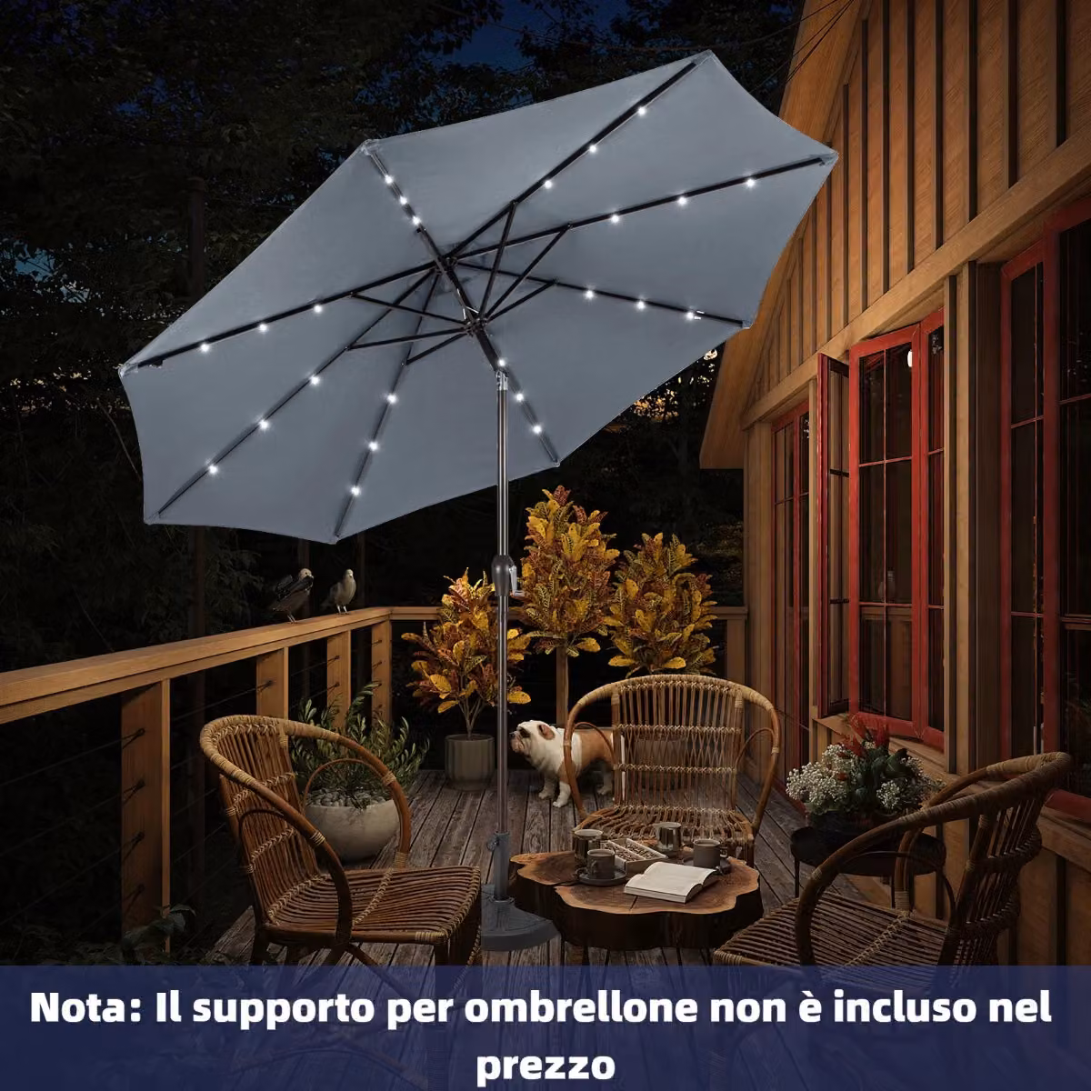 Ombrellone da giardino Costway con luci LED in ferro Grigio Ø300 cm