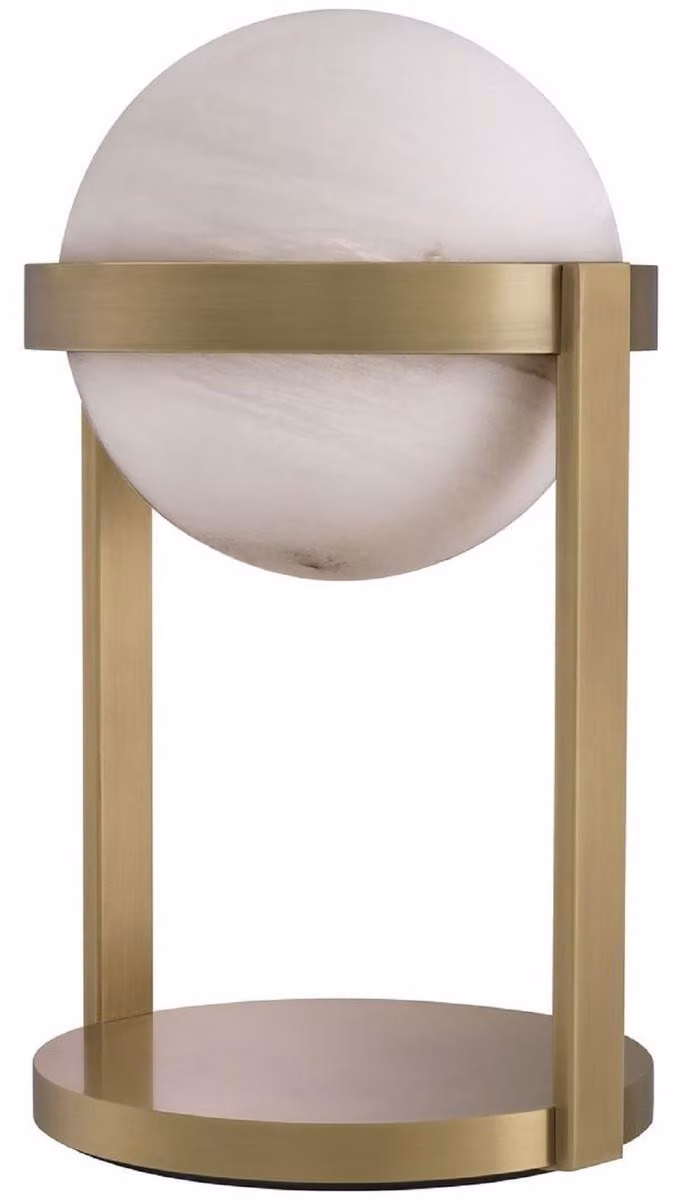Casa Padrino lampada da tavolo in ottone antico colorato / bianco Ø 22 x H. 38 cm - Lampada da tavolo con paralume rotondo in vetro - Illuminazione