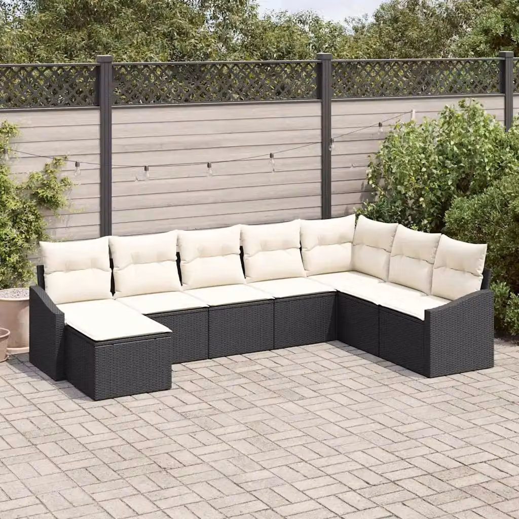 Set Divano da Giardino vidaXL 8 Pezzi Moderno in Polyrattan con Cuscini, Nero e Beige – 1