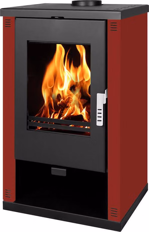 Stufa a legna Verso Theia - 9 kW | Fianchi bordeaux e design contemporaneo