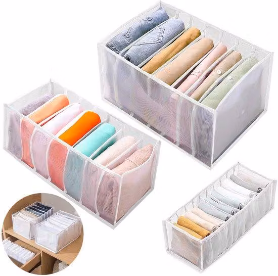 Set da 3 organizer per vestiti, cassetto, scomparto per jeans, contenitore per biancheria intima, sistema di armadi