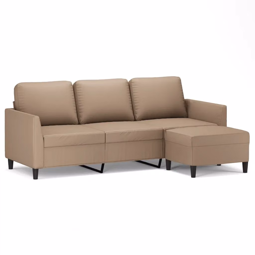 vidaXL Divano a 3 Posti Moderno con Poggiapiedi in Similpelle Beige o Marrone L: 200 cm, P: 80 cm, H: 77 cm – 2