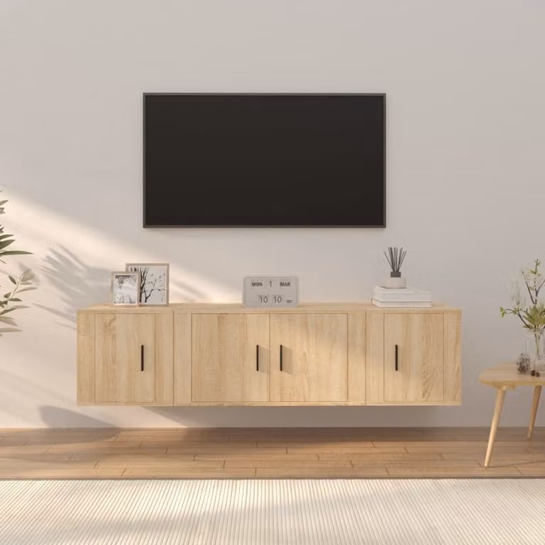 Set di mobili porta TV moderno vidaXL in legno multistrato, 3 pezzi, colore beige e marrone, L/P/H: 80 x 40 x 34,5 cm