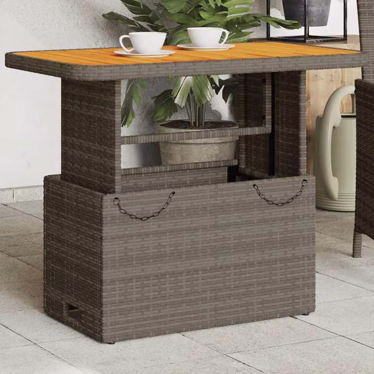 vidaXL Tavolo da giardino rettangolare in polyrattan e legno di acacia grigio e marrone L: 90 cm, P: 55 cm, H: 71 cm