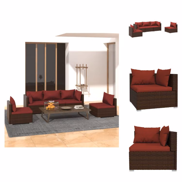 vidaXL set da salotto da giardino 5 pezzi con cuscini in rattan marrone - Set di mobili da giardino