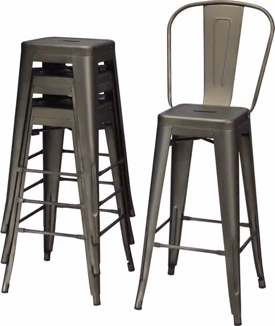 Set di 4 sgabelli alti in metallo 43 x 43 x 116 cm schienale ergonomico antiscivolo stile vintage in metallo nero 20_0019656