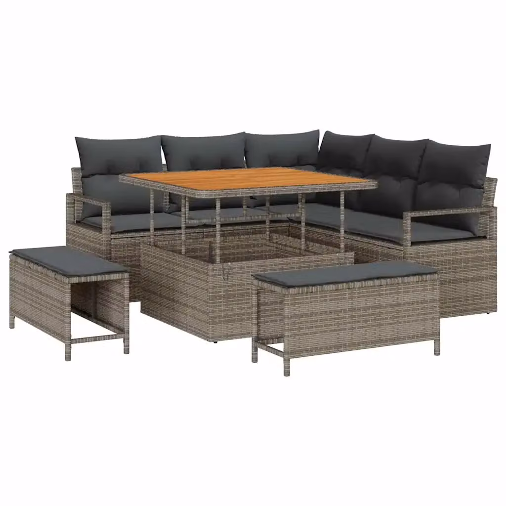 vidaXL Set Divano da Giardino Moderno a L con 8 Pezzi e Cuscini Grigio – 2